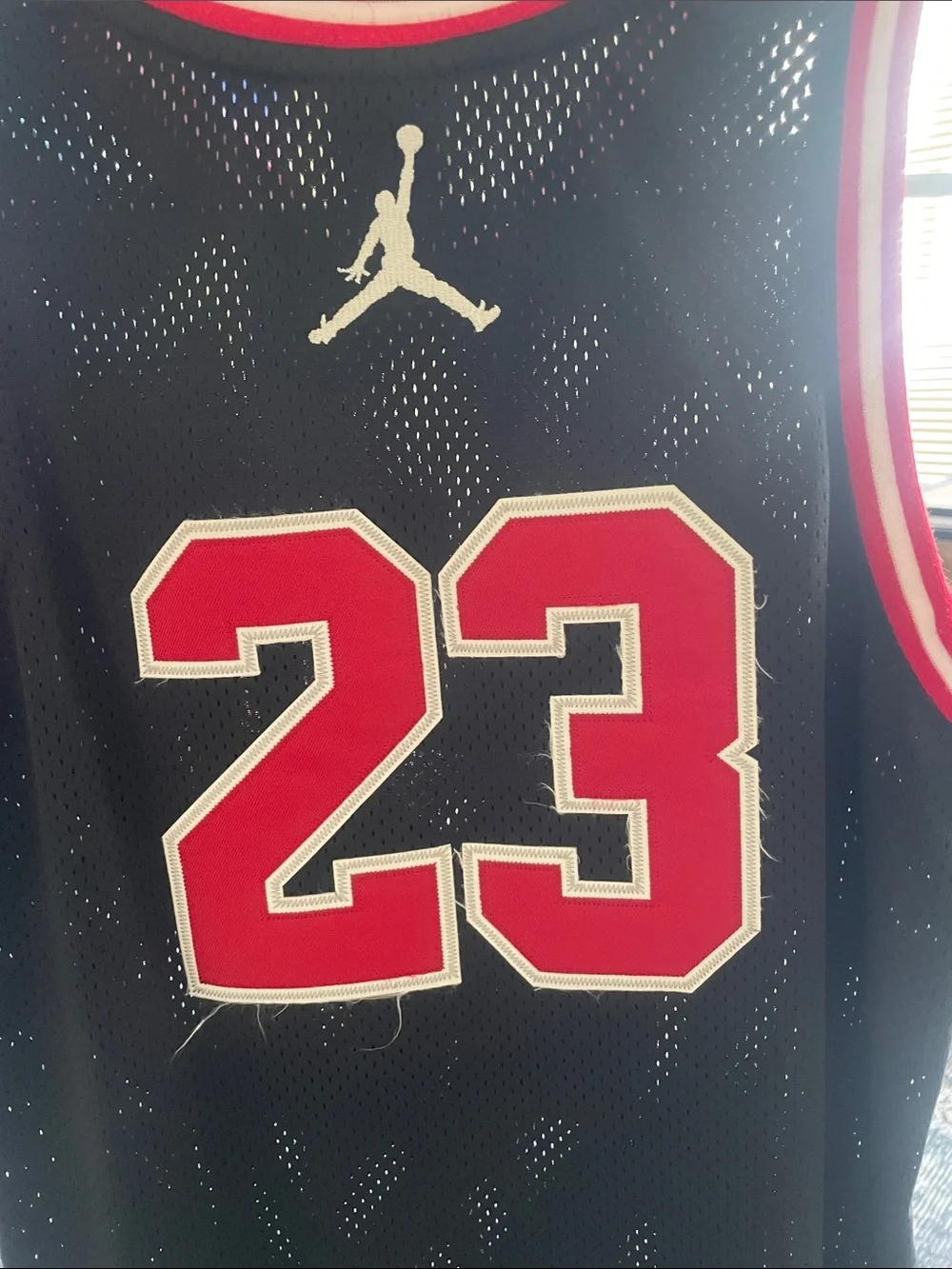 Jordan Black Mesh Jersey with Red & White Trim